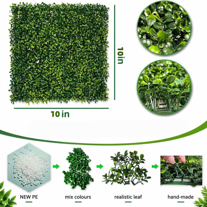 Artificial Grass Wall Panel,10"x 10"(12Pcs) Boxwood Faux Green Wall Panels for Interior Wall, Backdrop Wall,Garden Wall 