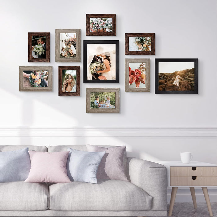 Picture Frames Collage Wall Decor 10-Pack, Gallery Wall Frame Set with 8x10 5x7 4x6 Frames in 3 Different Finishes