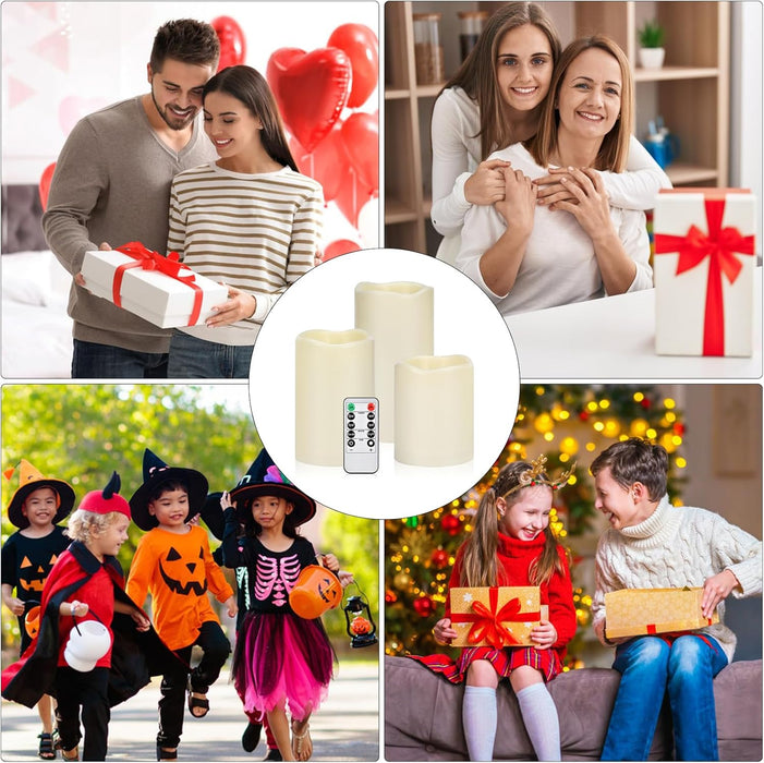 Flameless Candles 4" 5" 6" Outdoor Indoor Pillars Battery Operated Flickering Candles Include 10-Key Remote Timer 400+ H