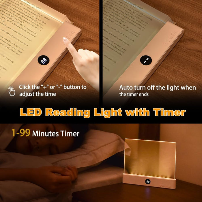Flat Book Light, Rechargeable LED Reading Light for Reading in Bed at Night