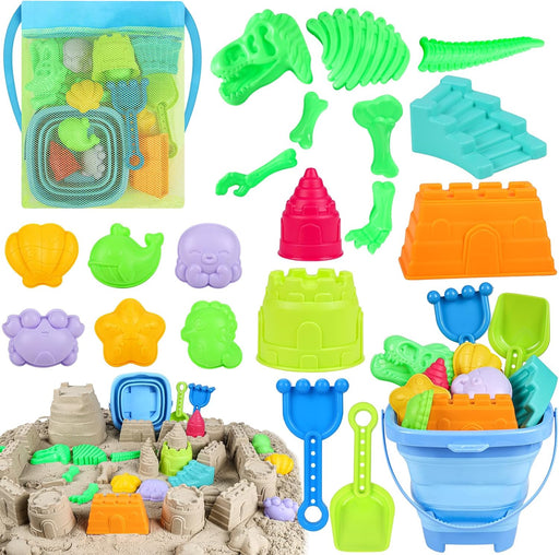 ERHAlCAT Beach Toys with Sand Molds, Collapsible Bucket for Kids Ages 3-12