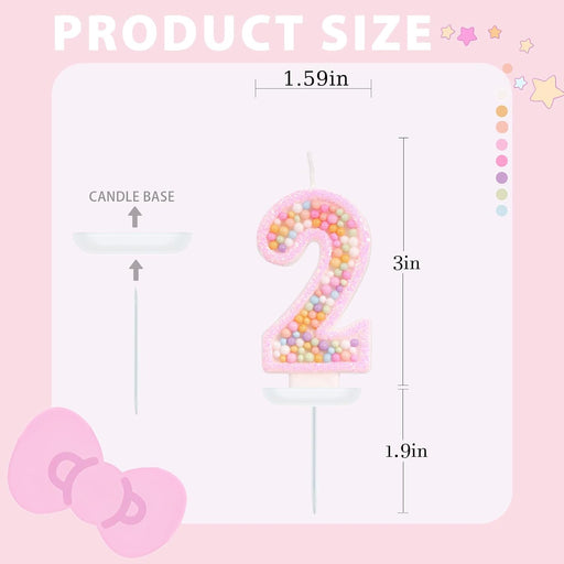 Pastel Macaron Number 2 Candle, 2nd Birthday Decorations for Girl
