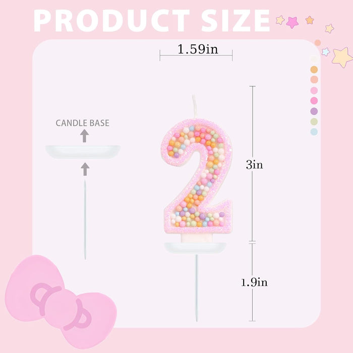 Pastel Macaron Number 2 Candle, 2nd Birthday Decorations for Girl