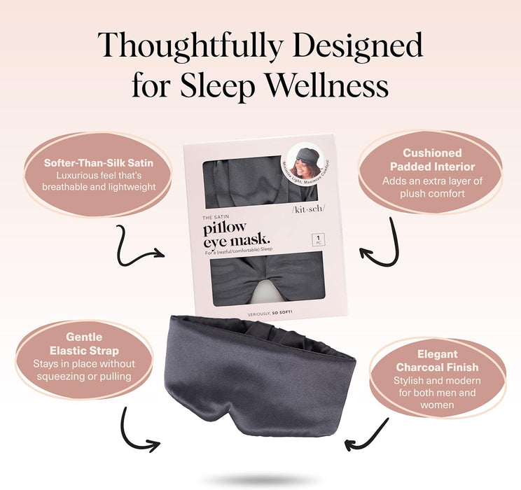 Satin Sleep Mask | Eye Masks for Sleep - Charcoal Black