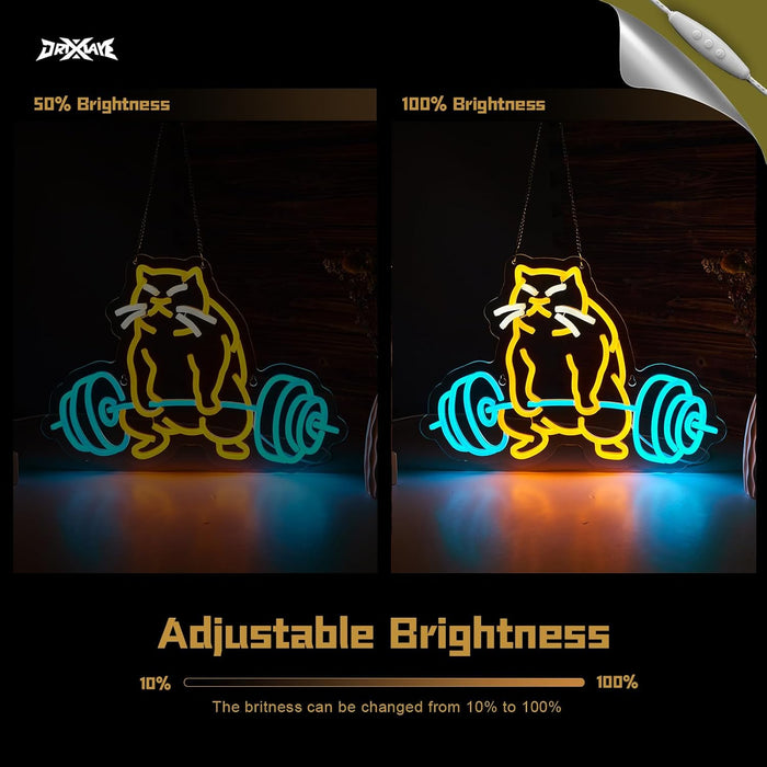 Cat Gym Neon Sign for Wall Decor Gym Decor Funny Cat Neon Light Smart plug timer compatible USB-Powered Men Cave Teen Ro