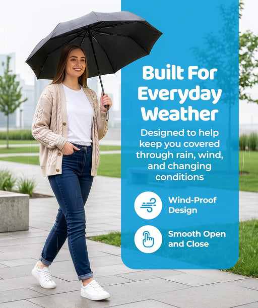 Windproof Compact Umbrellas for Rain - Strong Reinforced Fiberglass Rib Design & Auto Open & Close - Portable Folding Tr