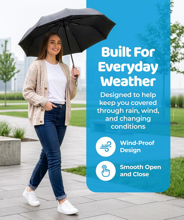 Windproof Compact Umbrellas for Rain - Strong Reinforced Fiberglass Rib Design & Auto Open & Close - Portable Folding Tr
