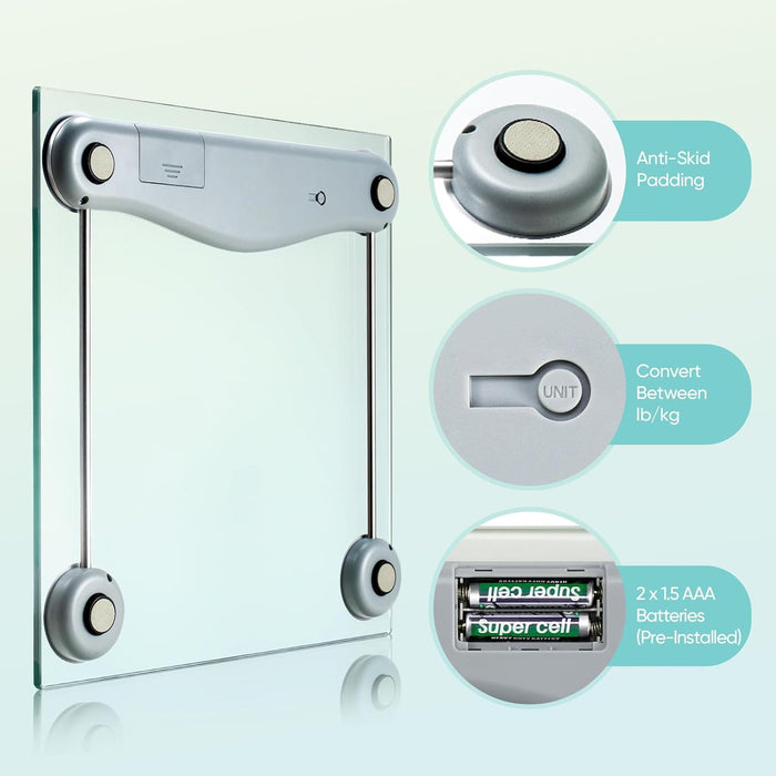 Digital Body Weight Bathroom Scale, 6mm Tempered Glass, 400 lbs