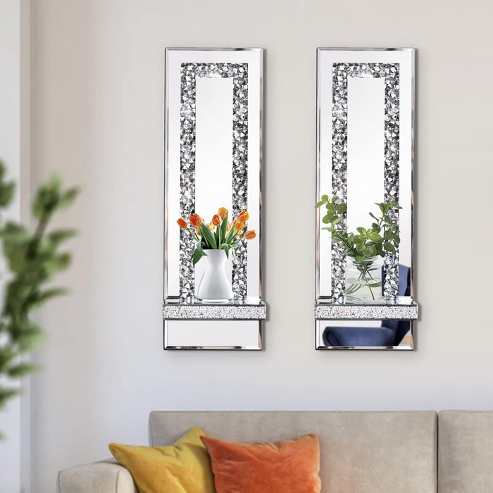 Mirrored Wall Candle Sconces Holder Set of 2, Wall Decor Living Room