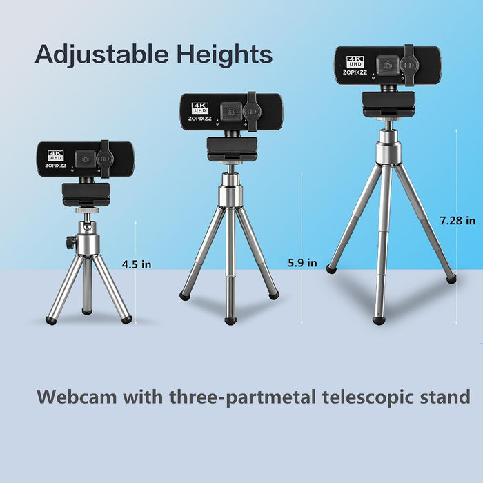4K Webcam with Tripod, PC Ultra HD Web Camera with Microphone, PDAF Autofocus,Privacy Cover,USB A & USB C Adapter, Plug 