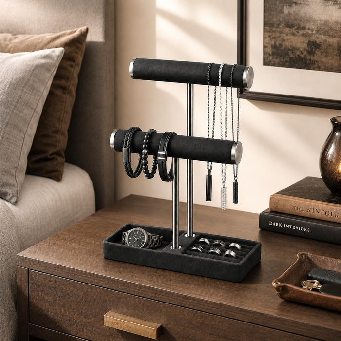 2 Tier Bracelet Holder Display, Necklace Holder Organizer, Black