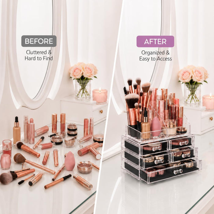 Makeup Organizer Countertop, Cosmetic Display Case, Acrylic Makeup Storage for Vanity, Clear Make-up Organizer for Vanit