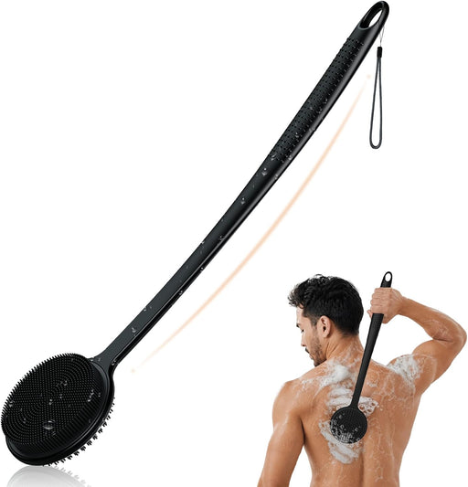 Silicone Back Scrubber for Shower, 17in Lengthen Long Handle Body Brush, Double Sided Shower Brush for Shower Exfoliatin