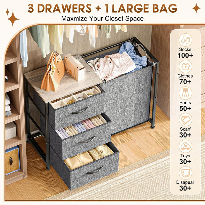 2-in-1 Closet Organizers and Storage, 3 Drawer for Closet, Grey