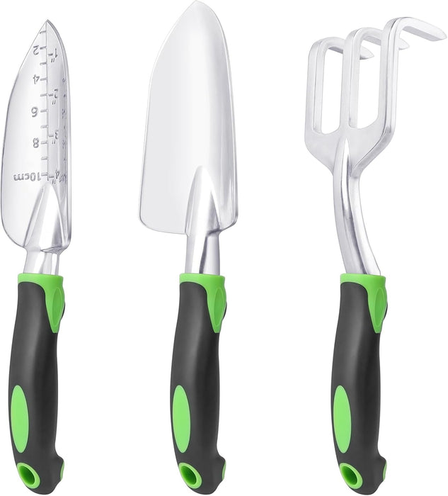 Garden Tools Set, 3 Pack Heavy Duty Gardening Tools Set Include Garden Shovel, Transplant Trowel and Hand Rake with Ergo
