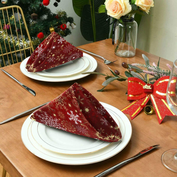 Pfrewn Christmas Snowflake Red Cloth Napkins Set of 6 Xmas Snowman Winter Dinner Napkins Solid Washable Reusable Polyester Table Napkins Oversized 20"X20" with Hemmed Edges for Home Weeding Decoration