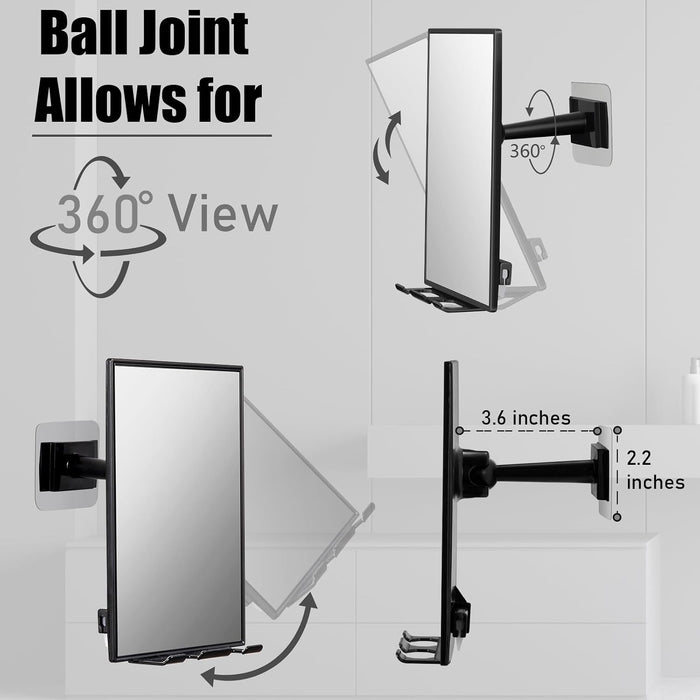 Shower Mirror for Shaving & Washing Your Face with a Squeegee - Built-in Two Razor Holder, 360°Rotation Adjustable Shavi