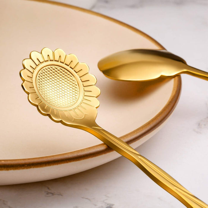 8 Pcs Flower Coffee Tea Teaspoons Stainless Stirring Spoons, Gold