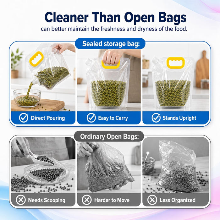5pcs Food Storage Bags, Reusable Grain Storage Moisture-proof Sealed Bags, Stand Up Packaging Pouches Large Sealed Bag with Handle