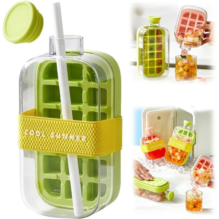 Touch-Free Ice Cube Bottle with Storage Bin