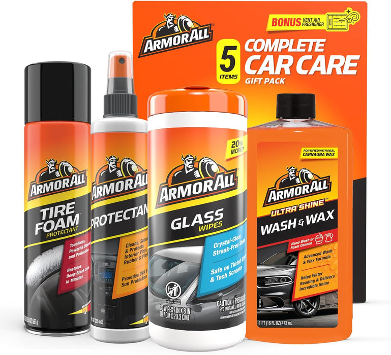 Car Cleaning Kit, Glass Wipes, Protectant, Wash & Wax, Tire Foam