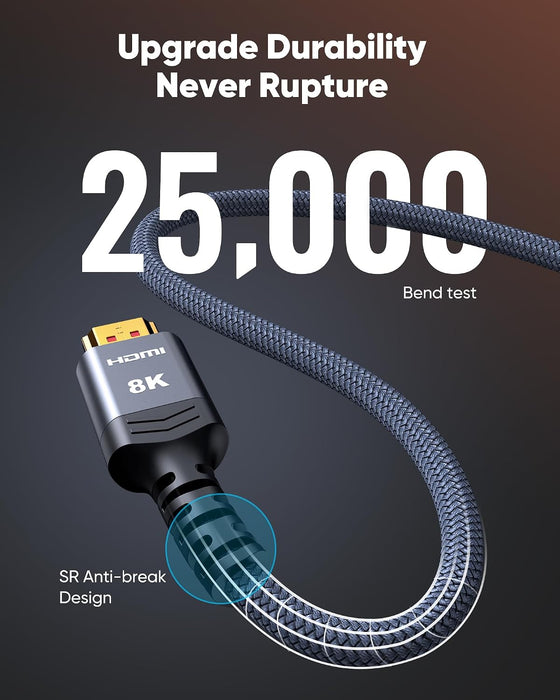 8K 60Hz HDMI Cable 3.3FT/1M, Ultra High Speed 2.1 48Gbps HDMI