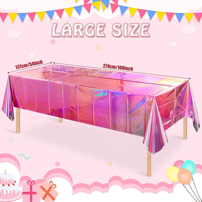 4 Pack Iridescent Pink Plastic Tablecloths,  Shiny Disposable Laser Rectangle Table Covers, Holographic Foil Tablecloth Iridescent Party Decorations for Kpop Birthday Wedding Xmas, 54x108Inch
