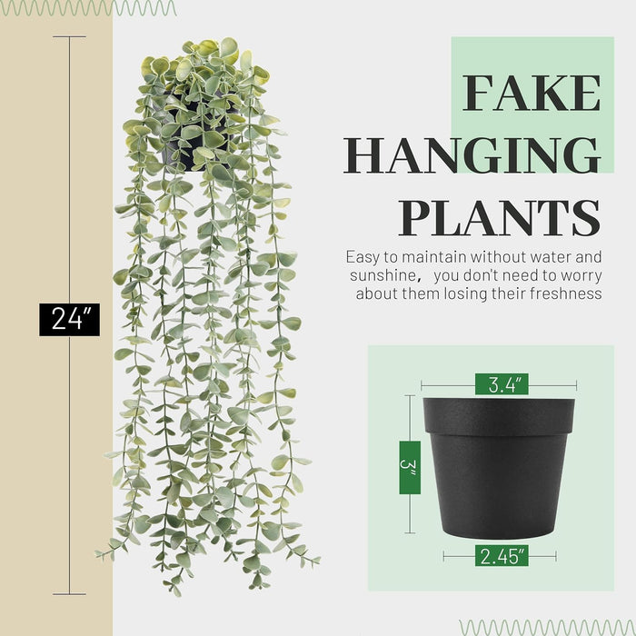 24" Fake Hanging Eucalyptus Plant for Bathroom Wall Art Decor