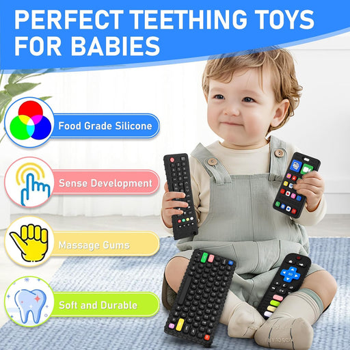 Teething Toy for Baby 3 6 12 18 Months, Realistic Remote Control and Mobile Phone Baby Teether Toy, Baby's Chew Toys, Fo