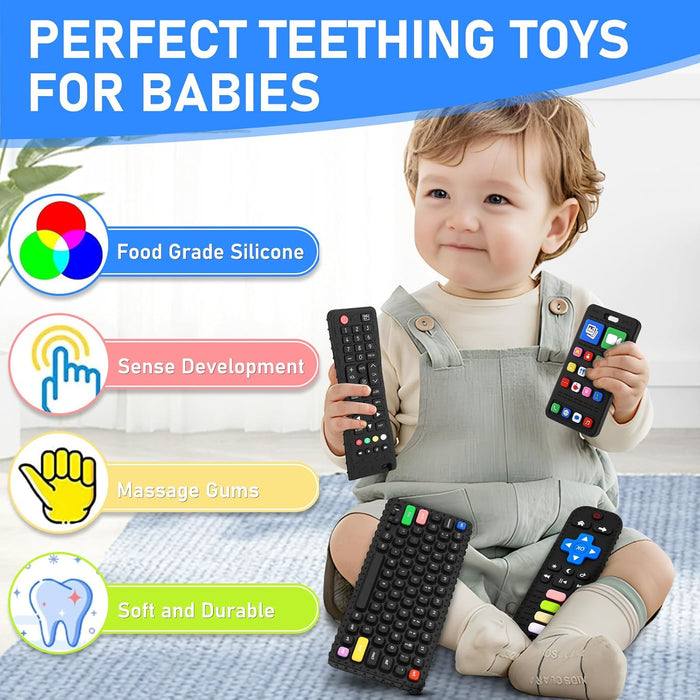 Teething Toy for Baby 3 6 12 18 Months, Realistic Remote Control and Mobile Phone Baby Teether Toy, Baby's Chew Toys, Fo