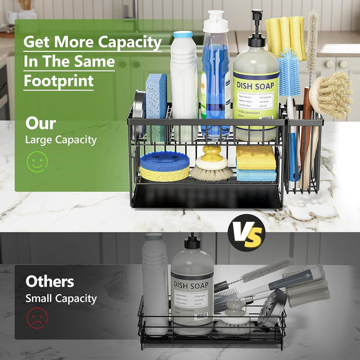 2-Tier Kitchen Sink Caddy Organzier Rack with Dish Brush Sponge Holder