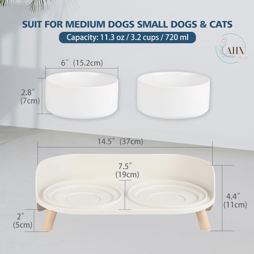 Elevated Ceramic Dog Bowl Set - Double Dog Feeding Bowls with Stand Splash Proof - Raised Dishes for Food and Water - Id