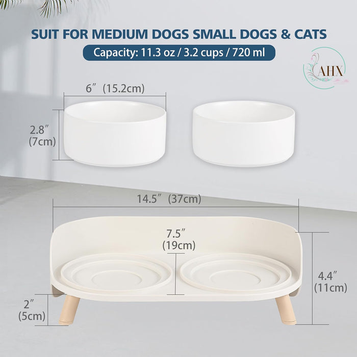 Elevated Ceramic Dog Bowl Set - Double Dog Feeding Bowls with Stand Splash Proof - Raised Dishes for Food and Water - Id