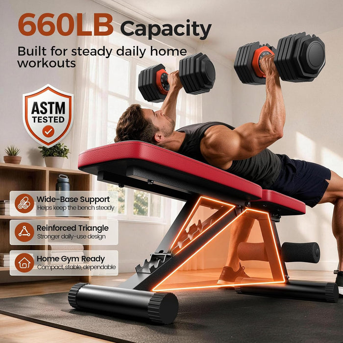 Adjustable Weight Bench for Home Gym, 660LBS Capacity Workout Bench with 8 Backrests for Chest Shoulders Arms, Compact a