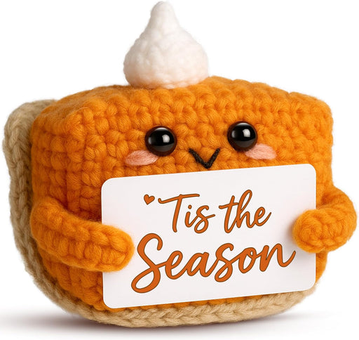 Tis The Season Fall Decor | Mini Crochet Pumpkin Pie Plush | Small Handmade Autumn Halloween Thanksgiving Items for Home
