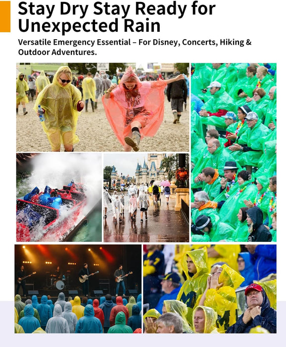 Rain Ponchos for Adults - Extra Long Emergency Poncho with Hood, 6/12/24 Family Pack Raincoat, Home Survival Kits