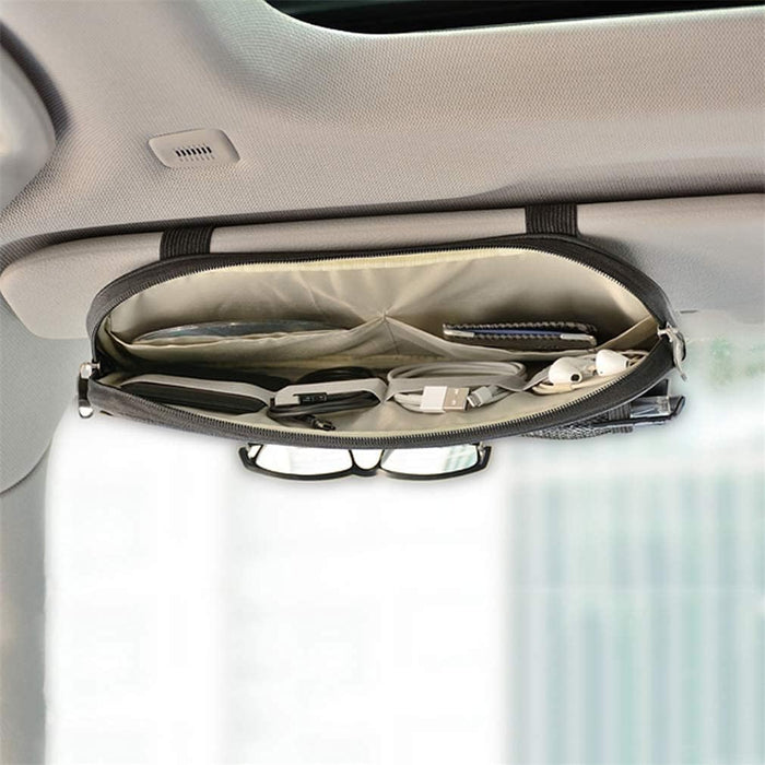Car Sun Visor Organizer, Auto Interior Accessories Pocket Organizer - Car Truck SUV Storage Pouch Holder, with Multi-Pocket Net Zipper (Black)