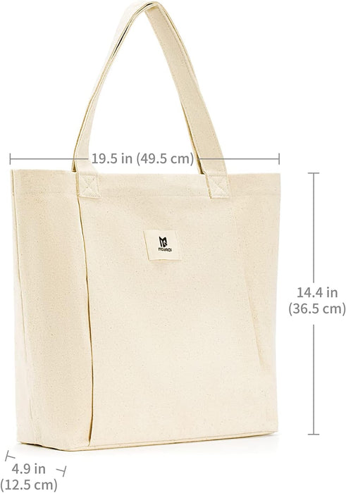Moyaqi Canvas Tote Bag with Yoga Mat Carrier Pocket Carryall Shoulder Bag for Office, Workout, Pilates, Travel, Beach an