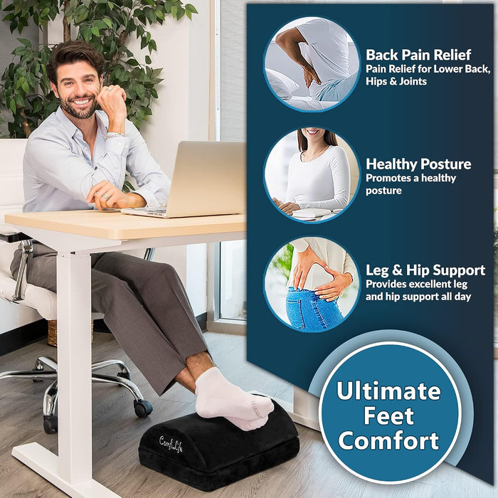 Foot Rest for Under Desk at Work – Adjustable Height Memory Foam Foot Stool for Under Desk, Office Chair & Gaming Chair 