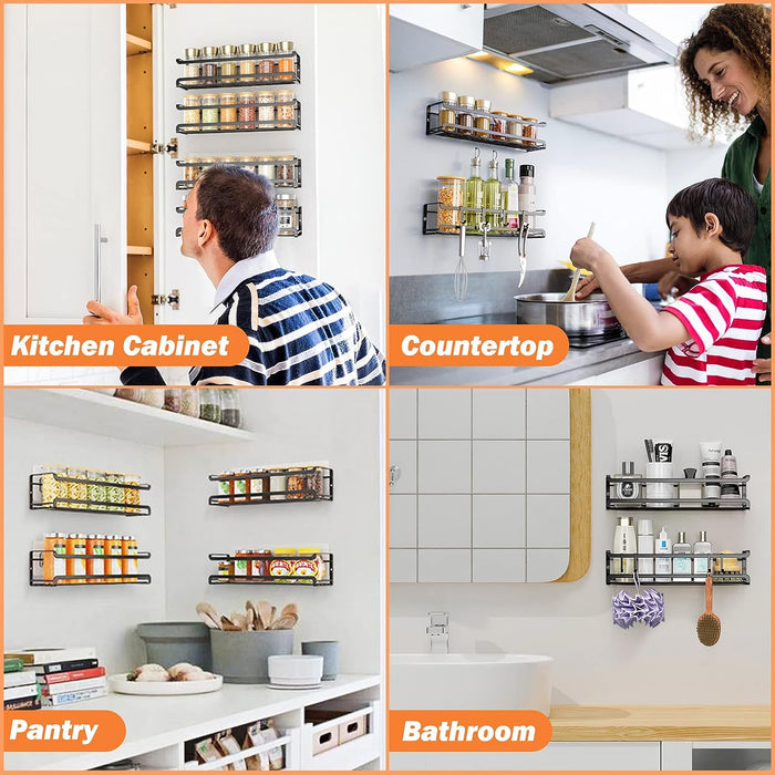Spice Rack Wall Mounted 4 Pack, For Spice Jars & Seasonings,Black