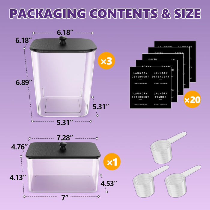 4 Pack Laundry Pods Container, Clear Laundry Room Organization Containers Essentials, Large Detergent Powder Storage Con