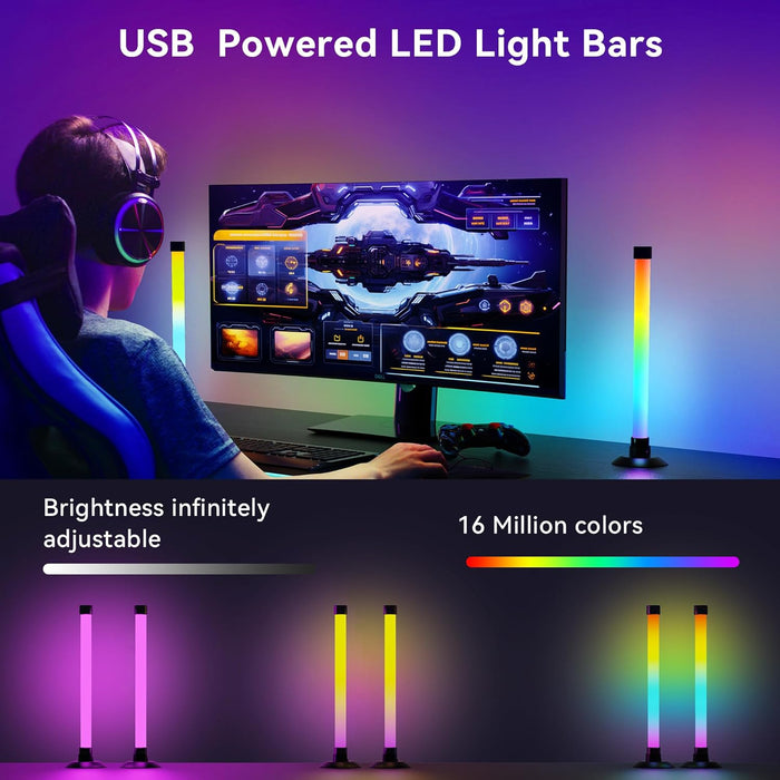 IC+RGBW USB Powered Led Light Bar with App & Remote Control, 2 Pack