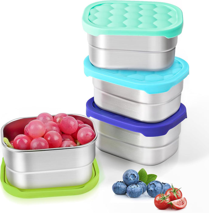 4Pack 8oz Small (1 CUP) Stainless Steel Snack Containers for Kids | Reusable Easy Open Toddler Snack Containers with Sil
