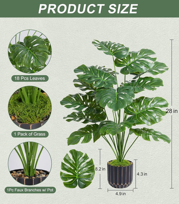 Fake Plants Monstera Plant, 28" Artificial Potted Plants Indoor with Black Gold Pot for Home Decor, Faux Plants Greenery