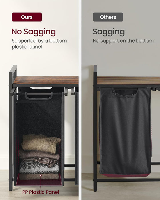 Laundry Hamper with Shelf, 3 Pull-Out Bags, 3 x 10.6 Gallons (40 L)