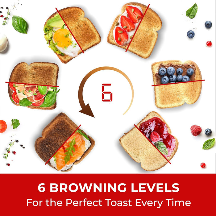 Ultratoast Full Stainless Steel Toaster 4 Slice, Long Extra-Wide Slots for Bagels and Waffles, 6 Browning Levels, LED Display, Cancel/Defrost/Reheat Functions & Removable Tray, Kitchen Gadgets