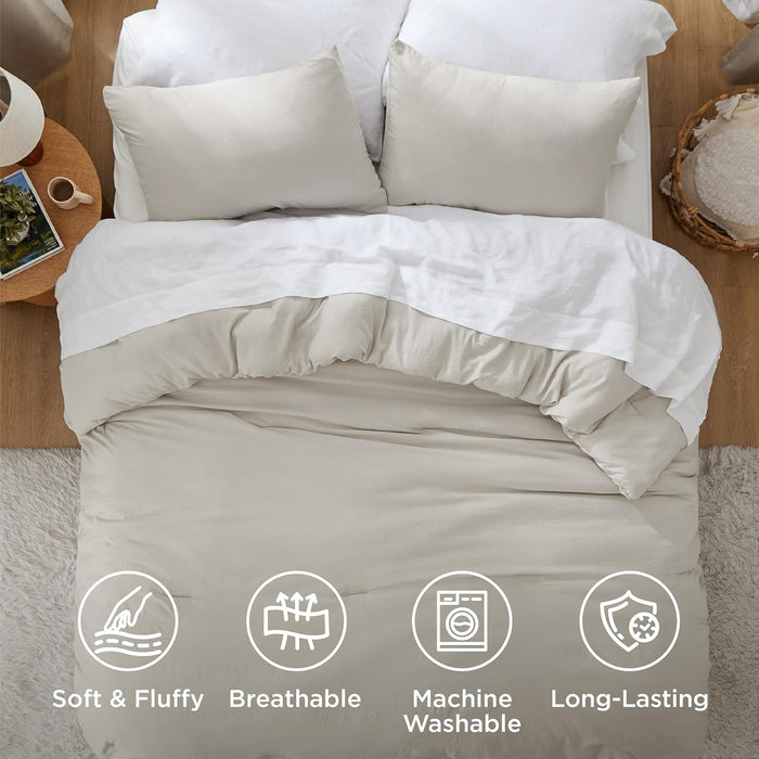 King Comforter Set Prewashed Soft Bedding Set 3Pcs Beige 104"x90"