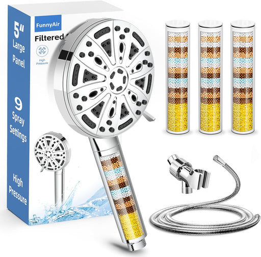 Filtered Shower Head with Handheld（3 Filters）Water Softener for Hard Water