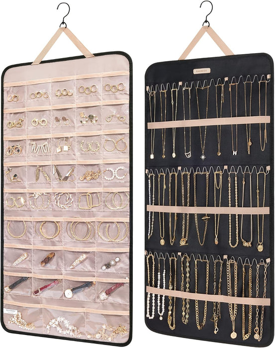 Hanging Jewelry Organizer Necklace/Earring/Ring 2-Sided XL Black