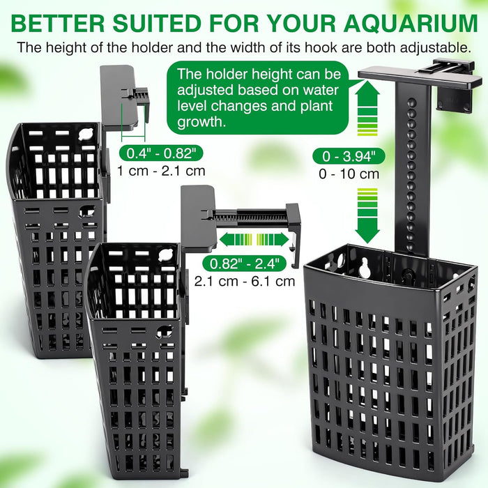 2026 Latest Upgraded Aquarium Plant Holder Adjustable Height with Extendable Hook and Suction Cup for Fish Tank Aquaponic Plant Cultivation and Aquascape Accessories Decorations (2 Pack)
